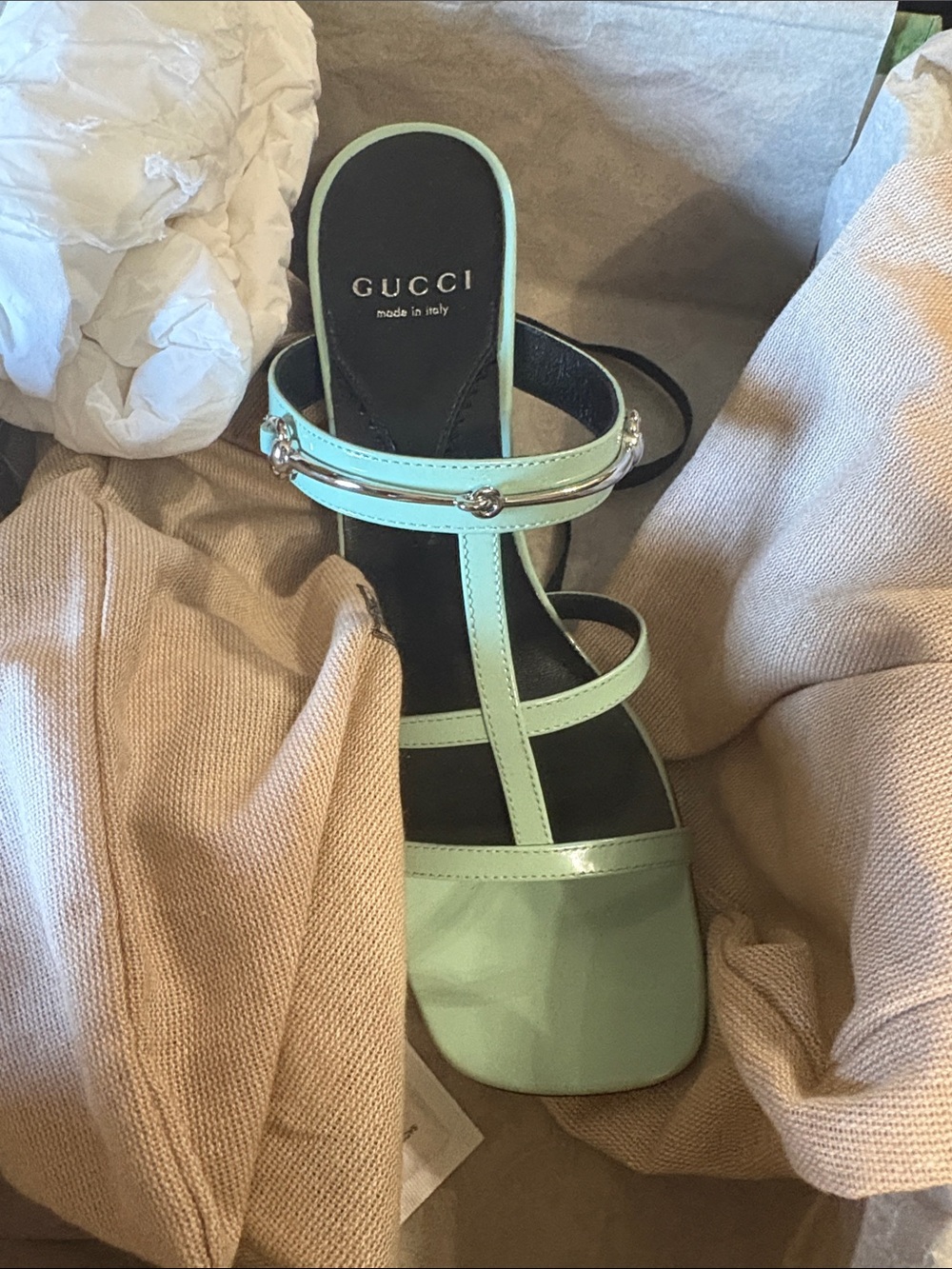 Gucci Mint Green Strappy Heeled Sandal